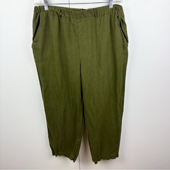 Quince 100% Linen European Linen Pants Martini Olive Green Large Straight Ankle - Picture 2 of 7